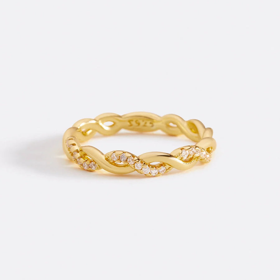 Dainty pave twist stacking ring — 18k gold over sterling silver variant