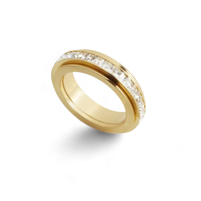 Crystal statement spinning fidget ring — gold variant, crystal-set spinning band