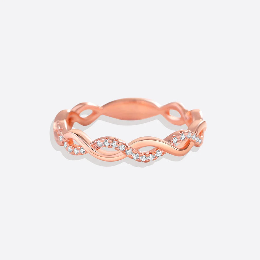 Dainty pave twist stacking ring — 18k rose gold over sterling silver variant