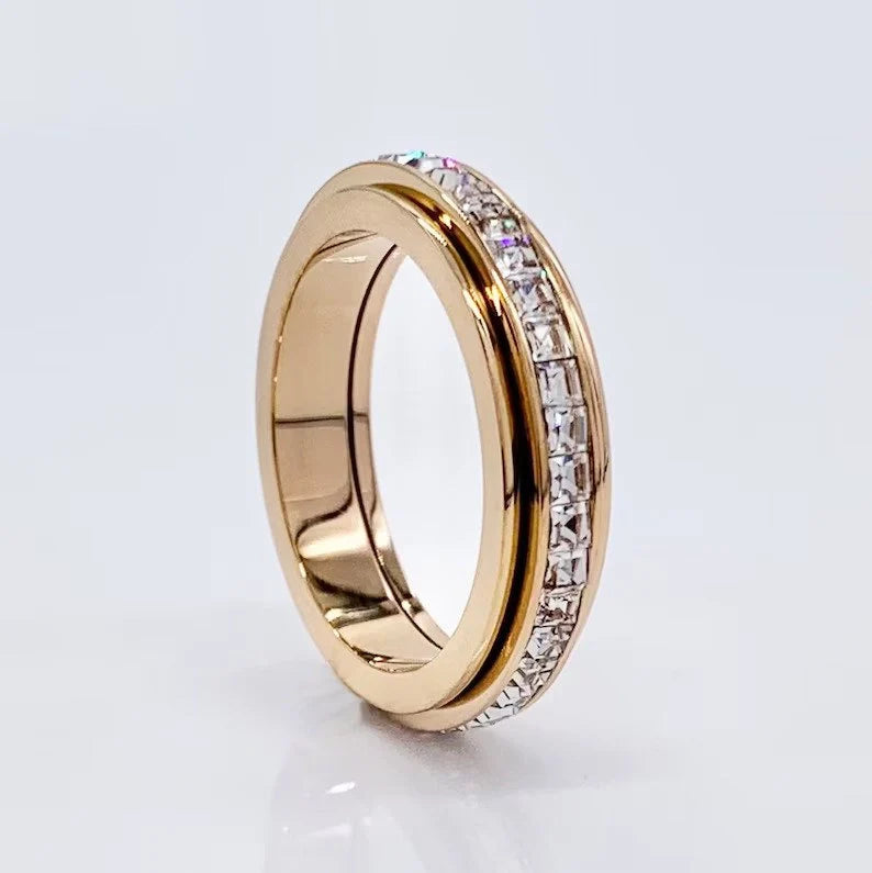 Crystal statement spinning fidget ring — 18k rose gold plated variant