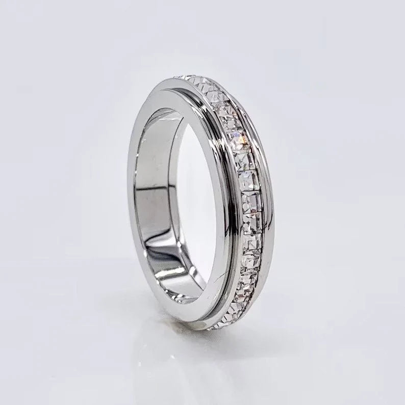 Crystal statement spinning fidget ring — silver variant