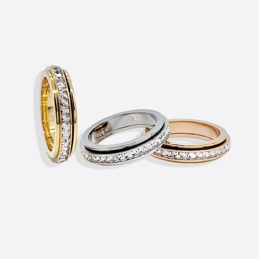 Crystal statement spinning fidget ring — gold rose gold silver group