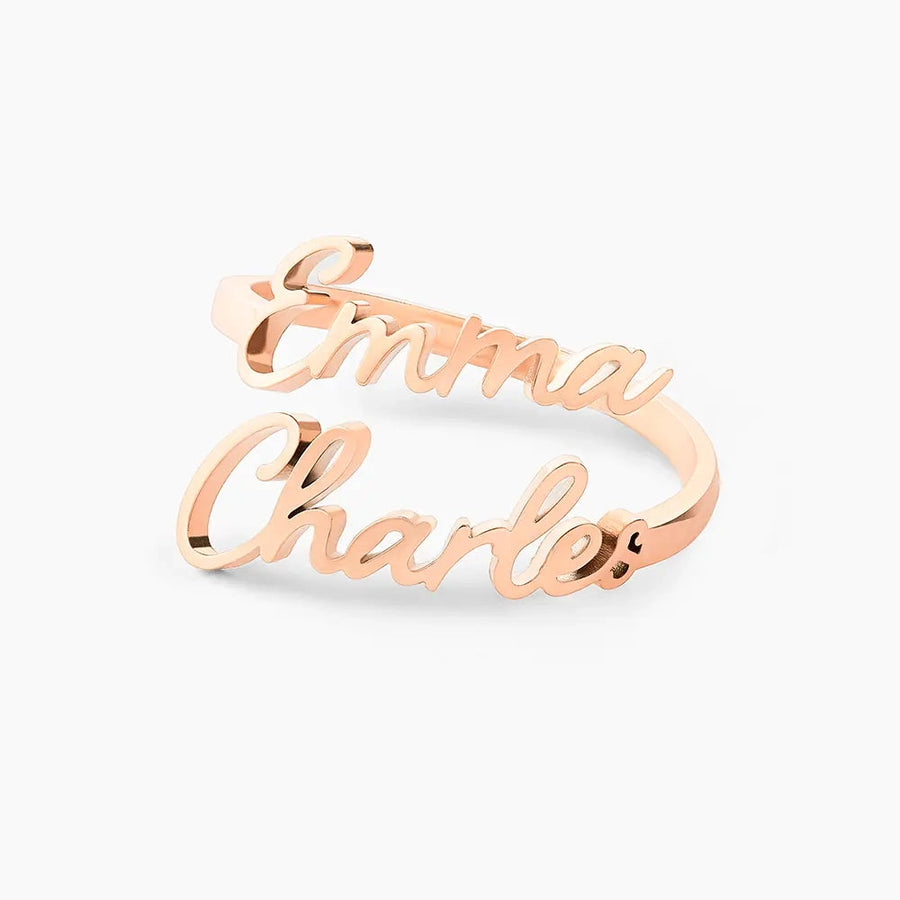 Personalized Name Ring 2 Names — Rose Gold