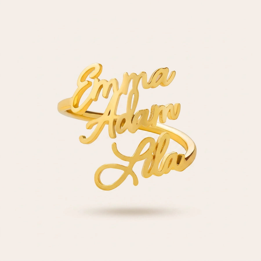 Personalized Name Ring 3 Names — studio hero gold