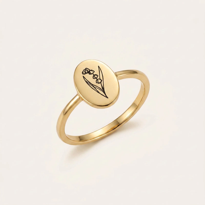 Birth Flower Engraved Ring