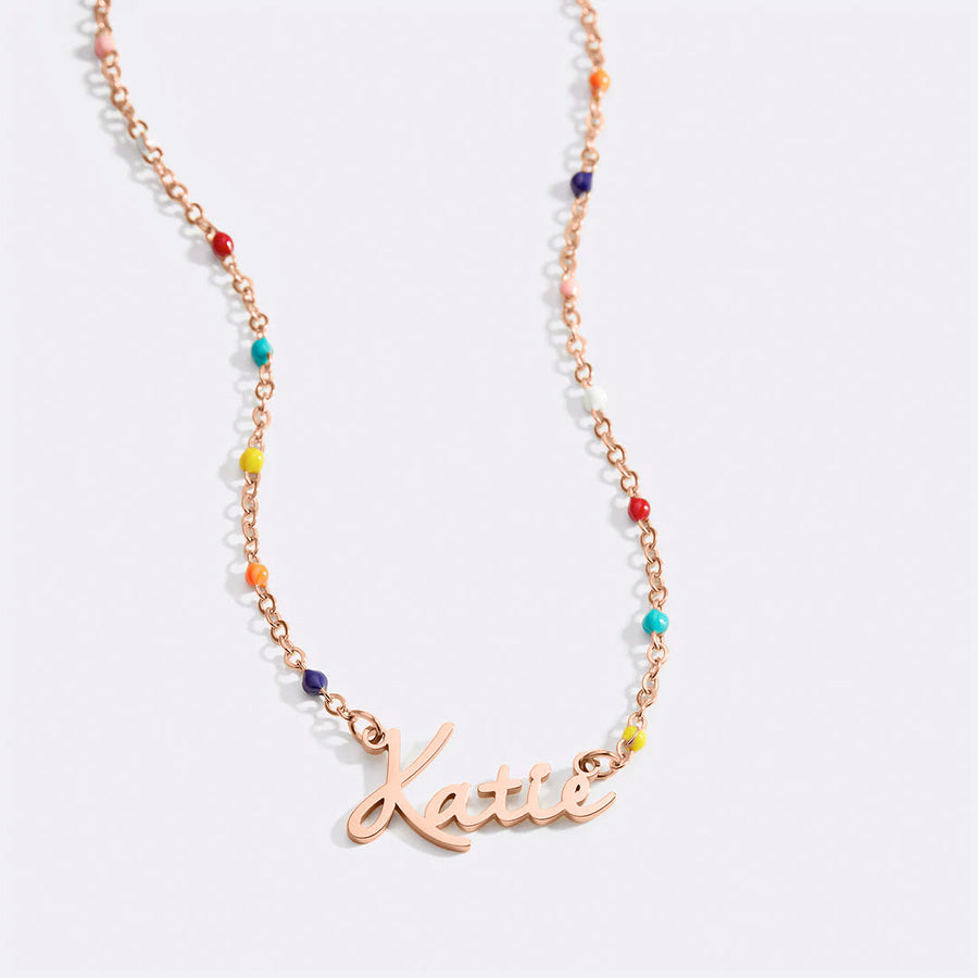 Colorful Beaded Fairy Name Necklace — Rose Gold variant swatch