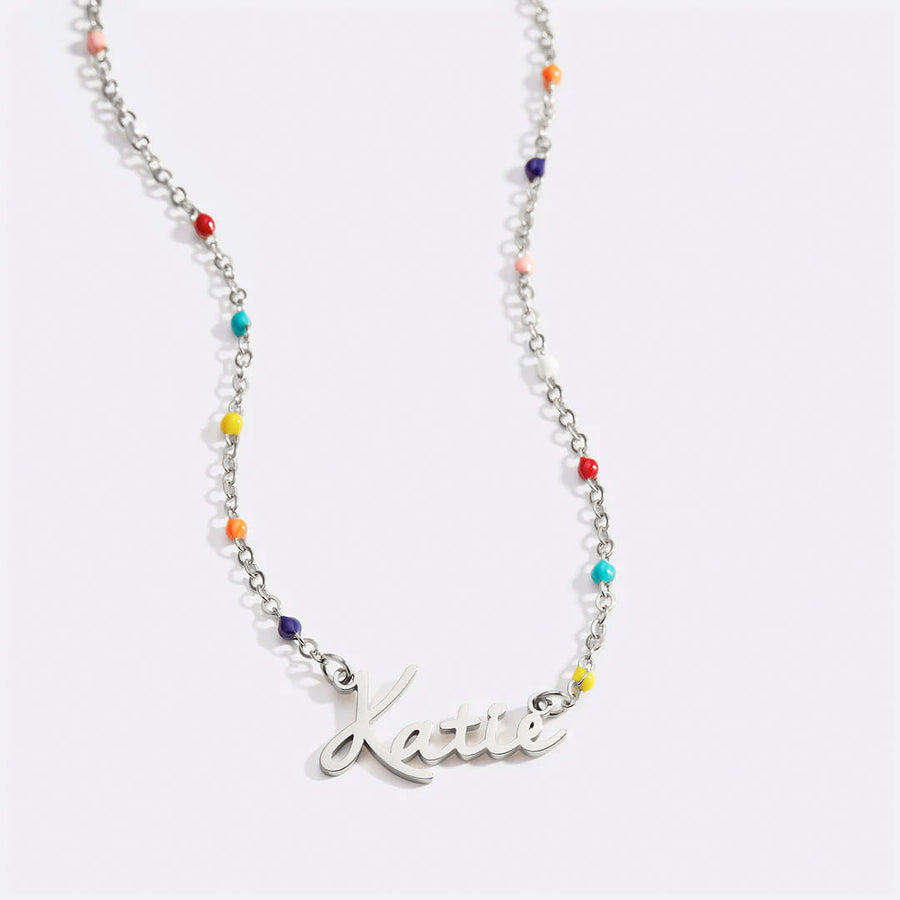 Colorful Beaded Fairy Name Necklace — Silver variant swatch
