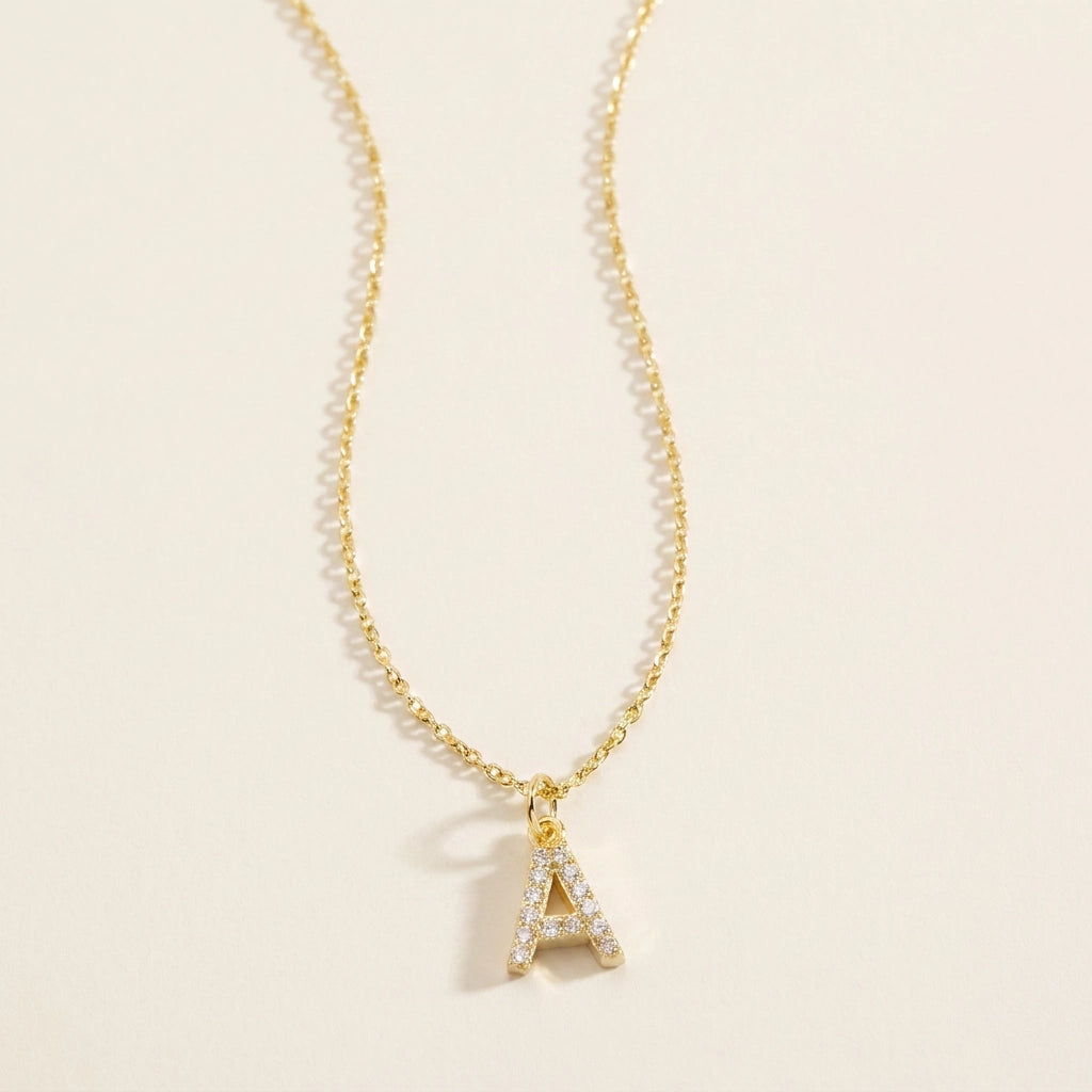 Dainty Cable Pavé Initial Necklace