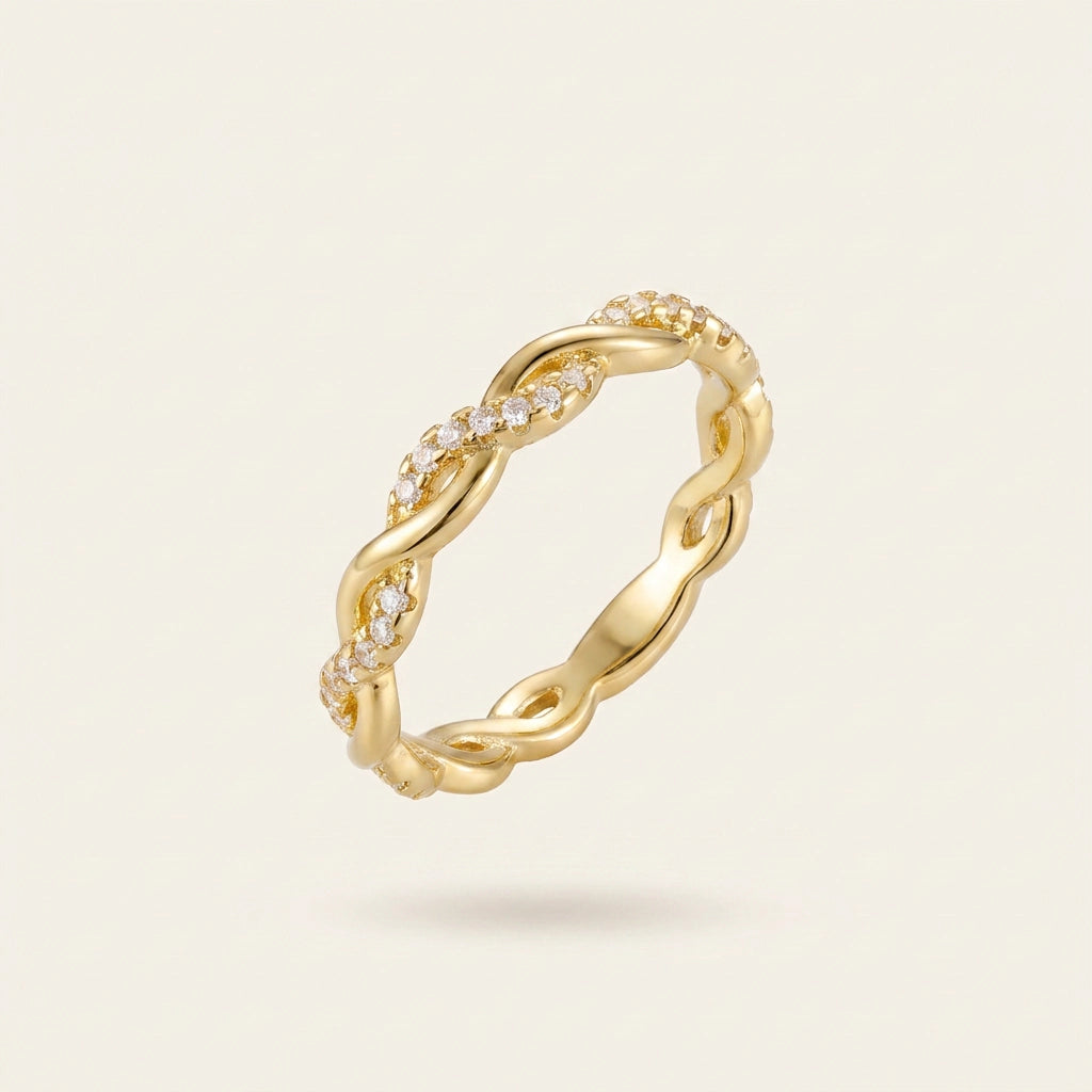 Dainty pave twist stacking ring — 18k gold over sterling silver variant