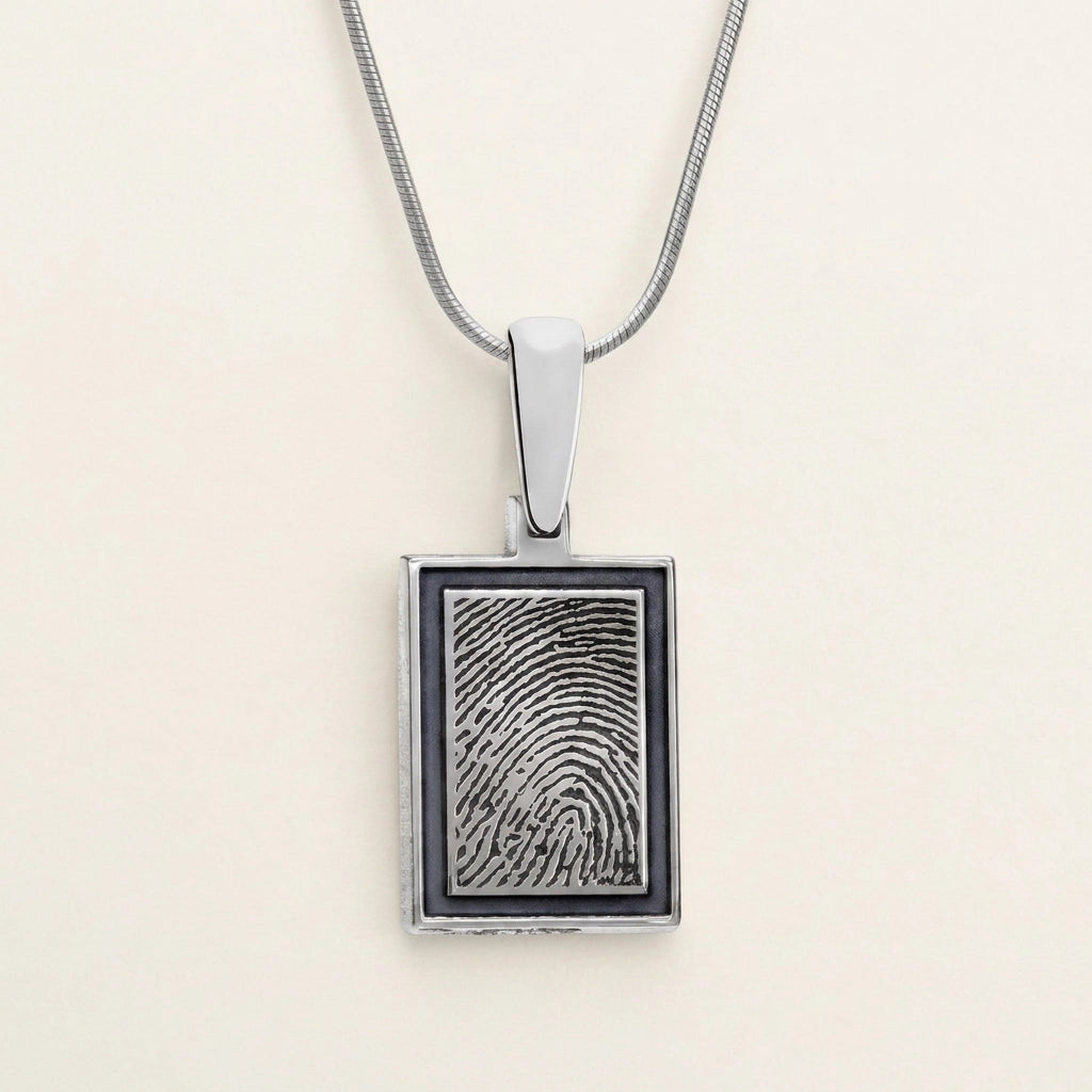 Framed Rectangle Fingerprint Necklace Sterling Silver - hero