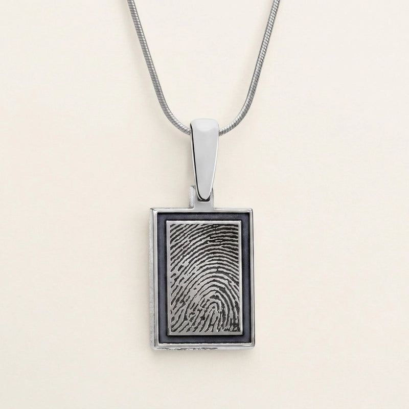 Framed Rectangle Fingerprint Necklace | Sterling Silver
