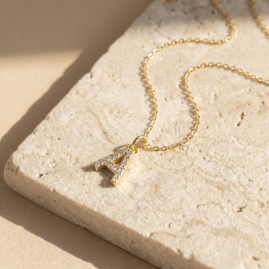 Dainty Cable Pavé Initial Necklace