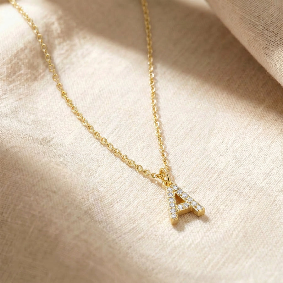Dainty Cable Pavé Initial Necklace
