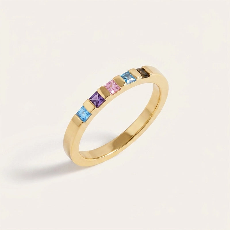 Princess-Cut Birthstone Band Ring