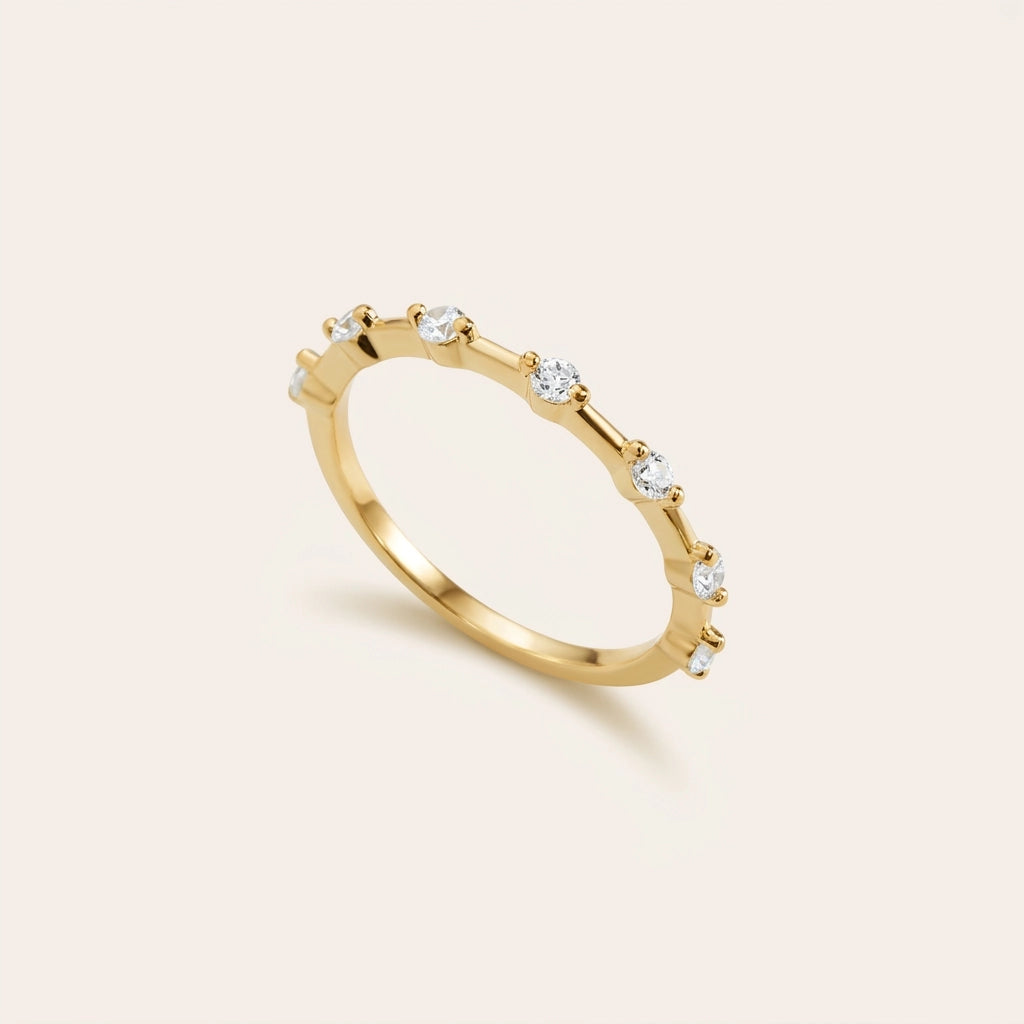 Ultra Thin Floating Eternity Ring — gold band with floating diamonds