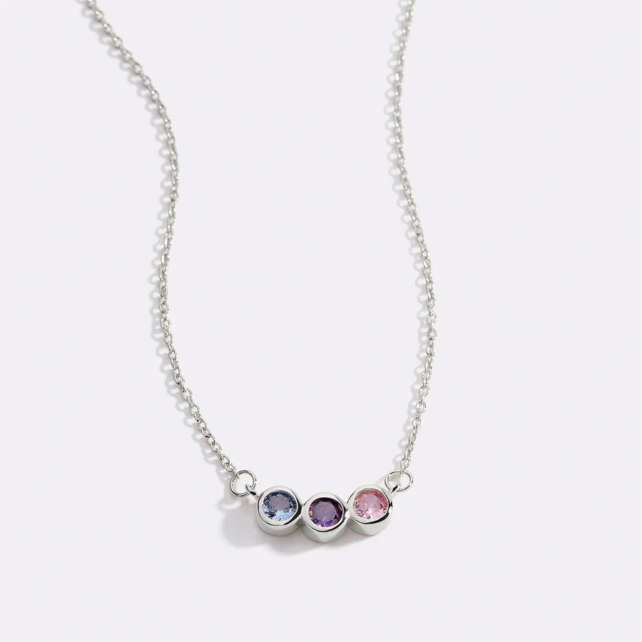 Dainty Family Birthstones Necklace – Silver