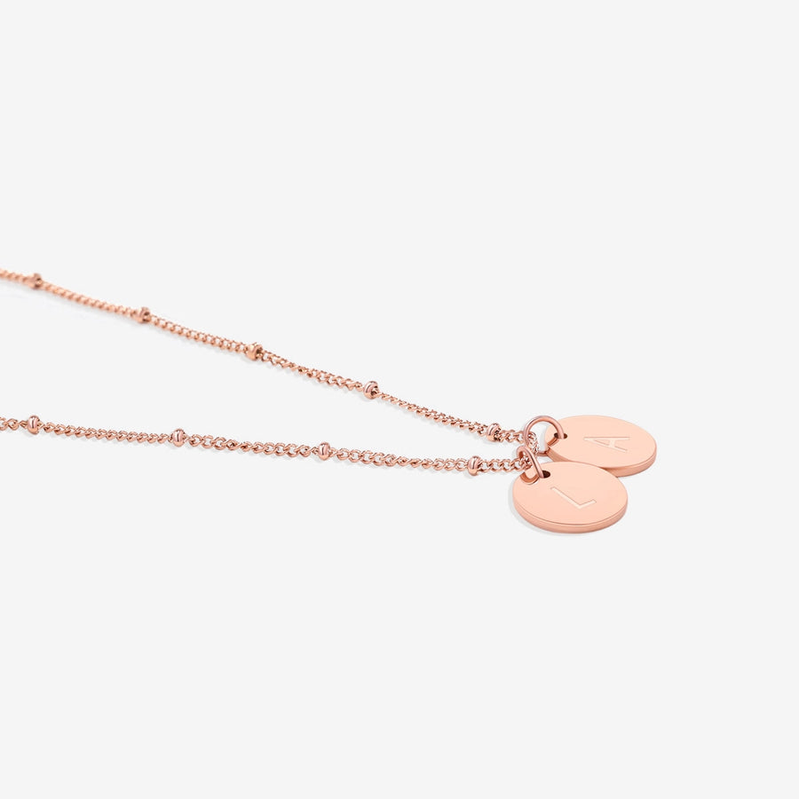Dainty Disc Initial Necklace - Rose Gold Satellite Chain