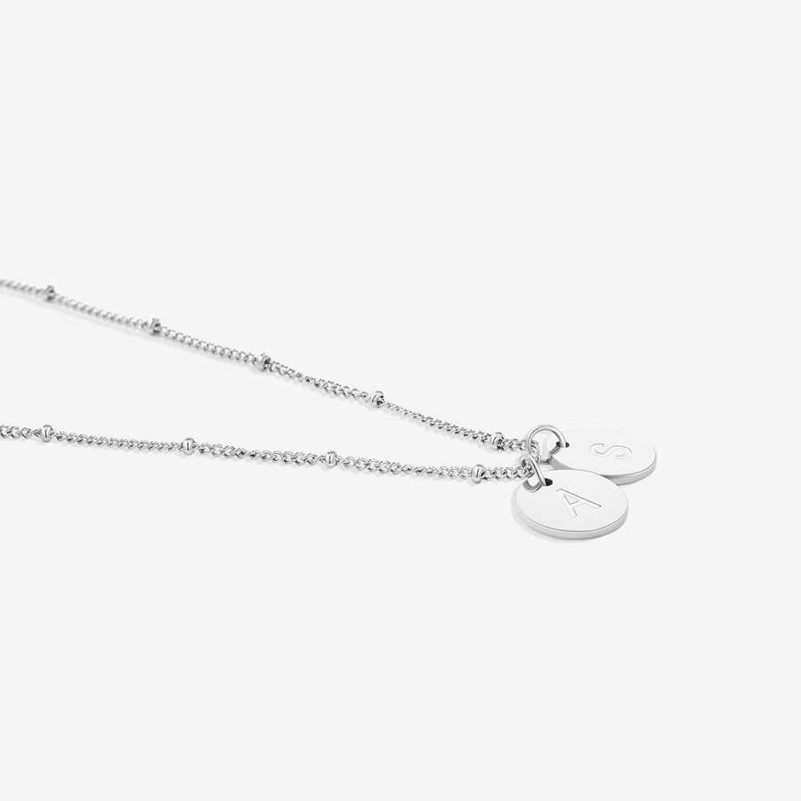 Dainty Disc Initial Necklace - Silver Satellite Chain