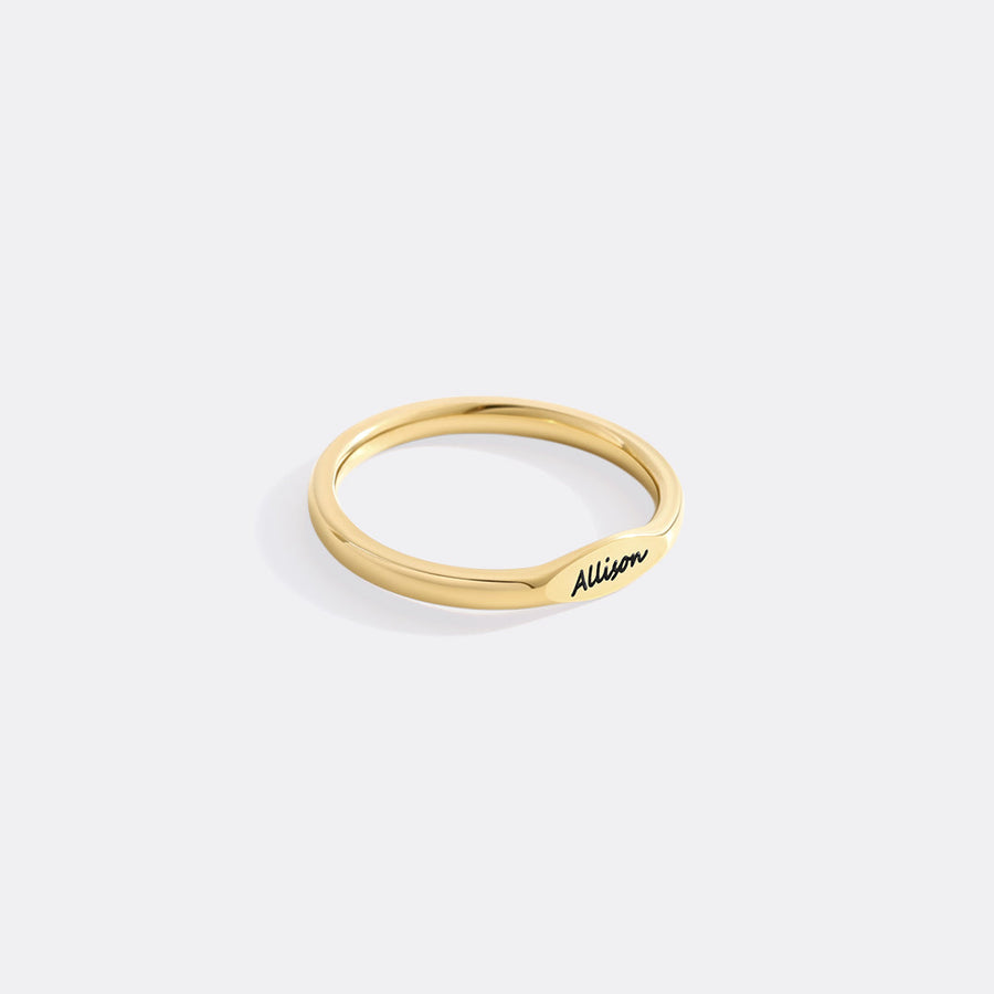 Skinny gold name ring — alternative angle