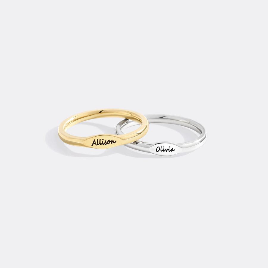 Skinny name ring duo — gold and silver