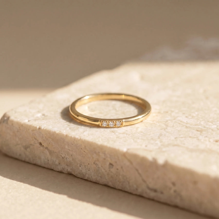 Dainty Diamonds Stacking Ring — on travertine marble