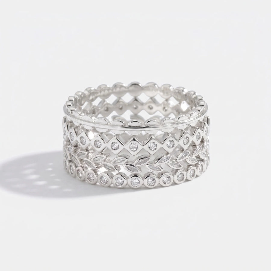 Dainty Gold Mini Ring Set v2 — silver variant 4-ring stack