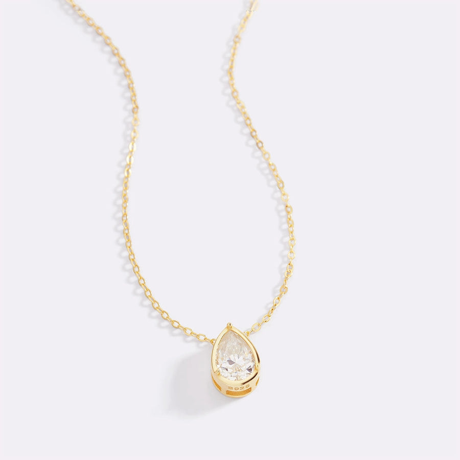 Diamond Teardrop Necklace — Clear Zircon / Moissanite