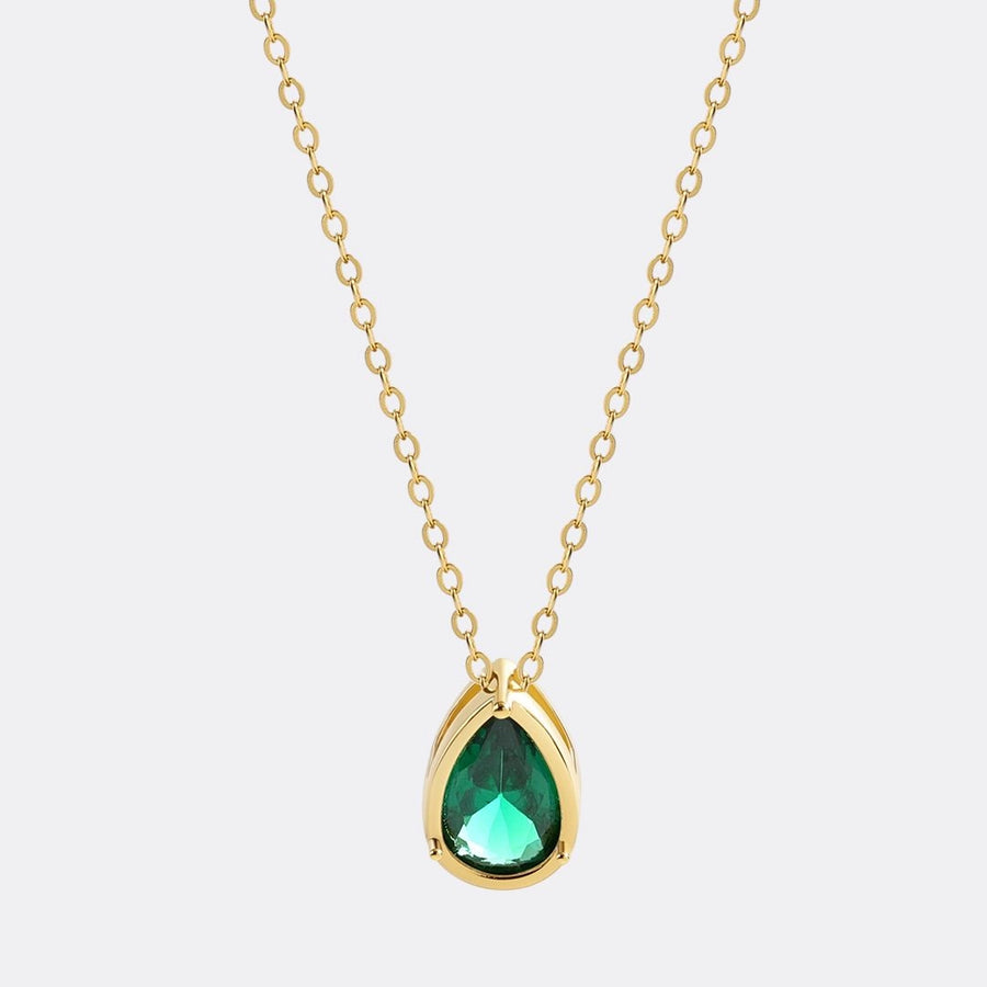 Diamond Teardrop Necklace — Emerald Zircon