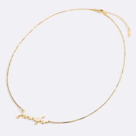 Fairy Name Necklace with Box Chain — worn on neckline