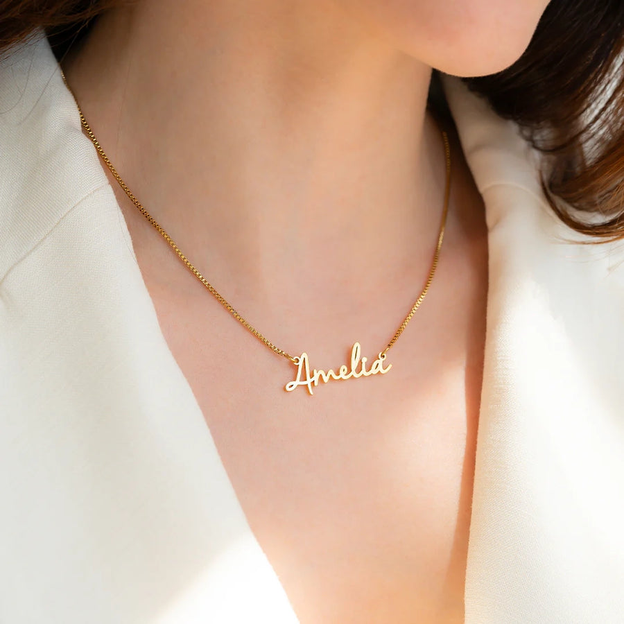 Fairy Name Necklace with Box Chain — flat lay