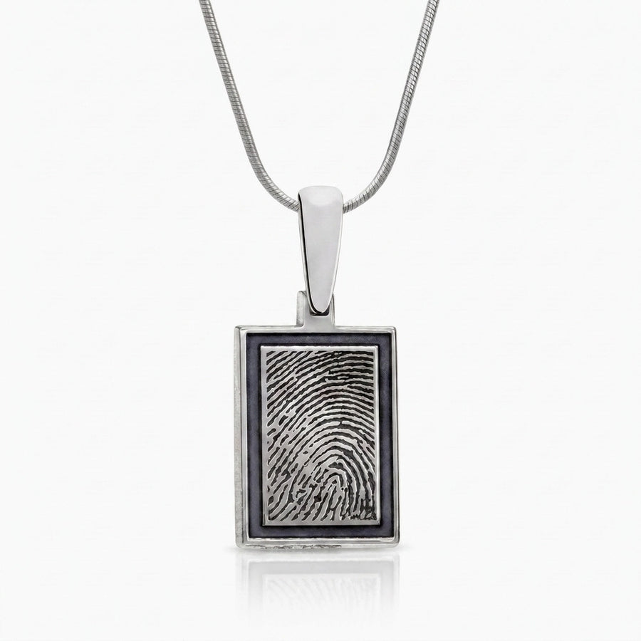 Framed Rectangle Fingerprint Necklace Sterling Silver - hero