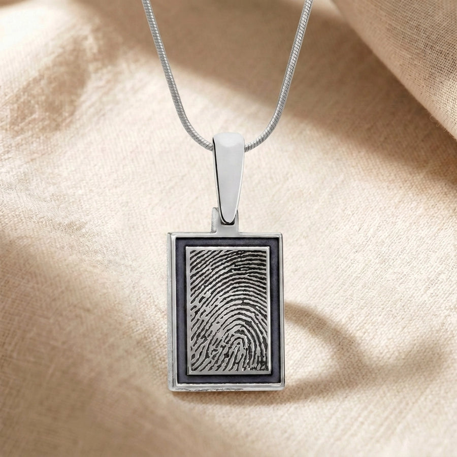 Framed Rectangle Fingerprint Necklace Sterling Silver - flatlay lin
