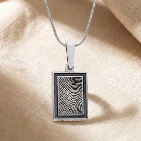 Framed Rectangle Fingerprint Necklace Sterling Silver - flatlay lin