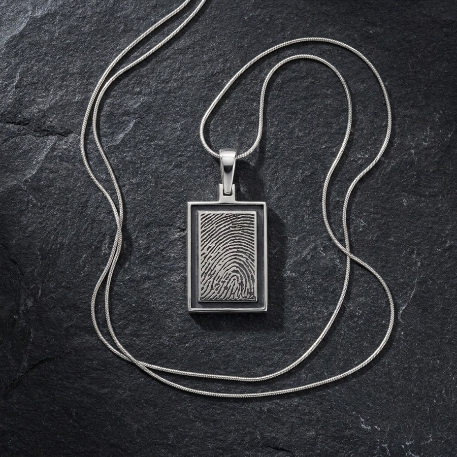 Framed Rectangle Fingerprint Necklace Sterling Silver - pierre flatlay