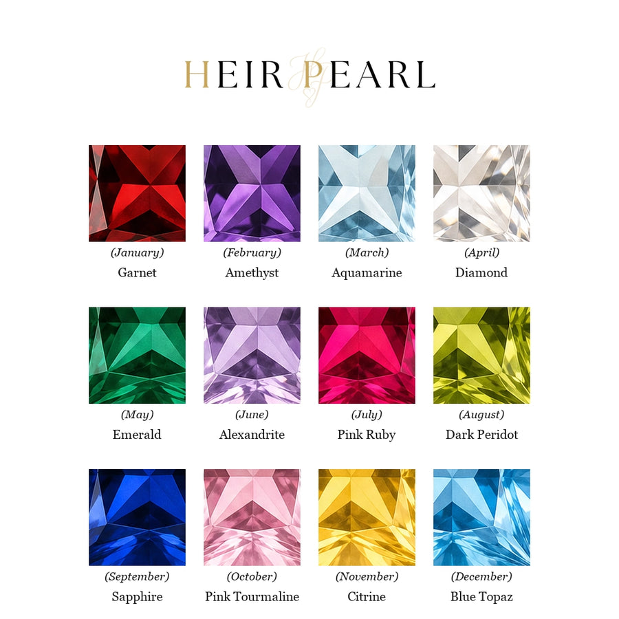 Birthstone chart — 12 birthstones available for personalization, by month