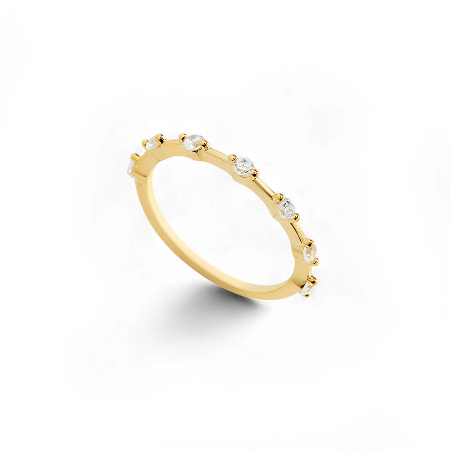 Ultra Thin Floating Eternity Ring — gold band with floating diamonds