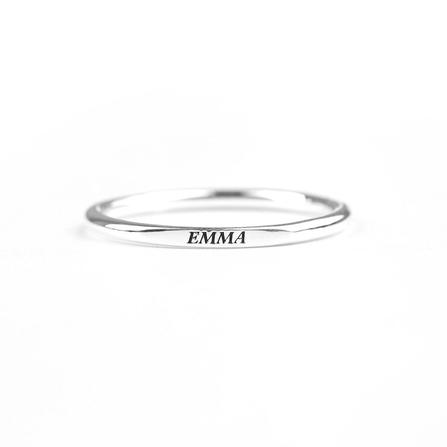 Margaret flat-top stackable name ring — 925 sterling silver, engraved name on polished flat-top band