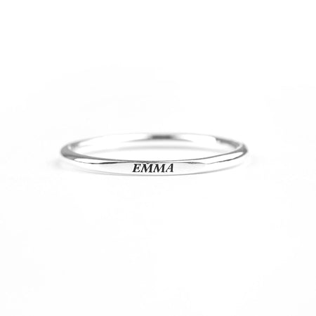 Margaret flat-top stackable name ring — 925 sterling silver, engraved name on polished flat-top band