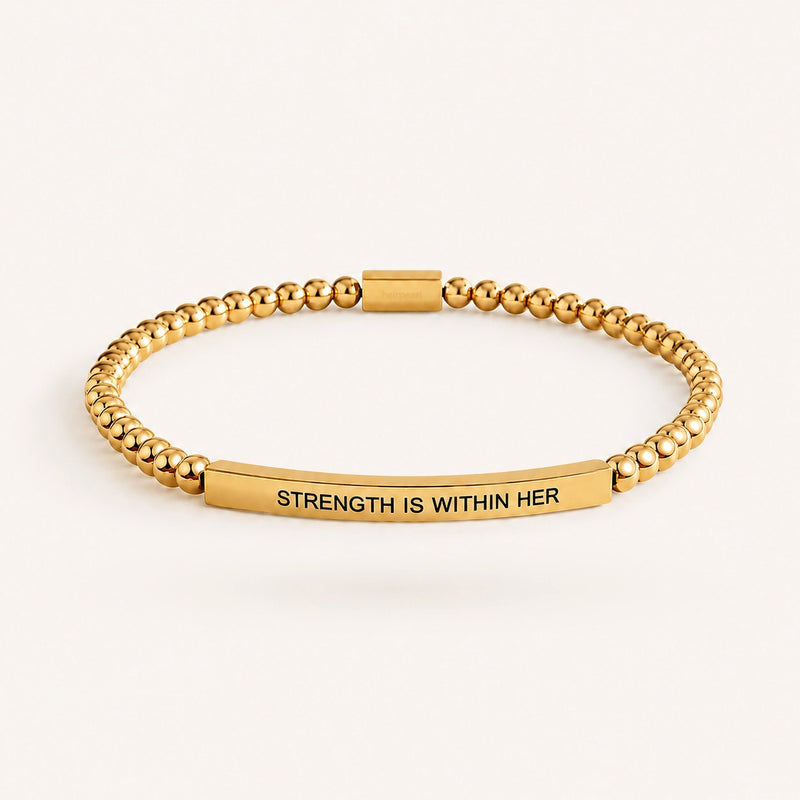 Strength Is Within Her Beaded Mantra Bracelet
